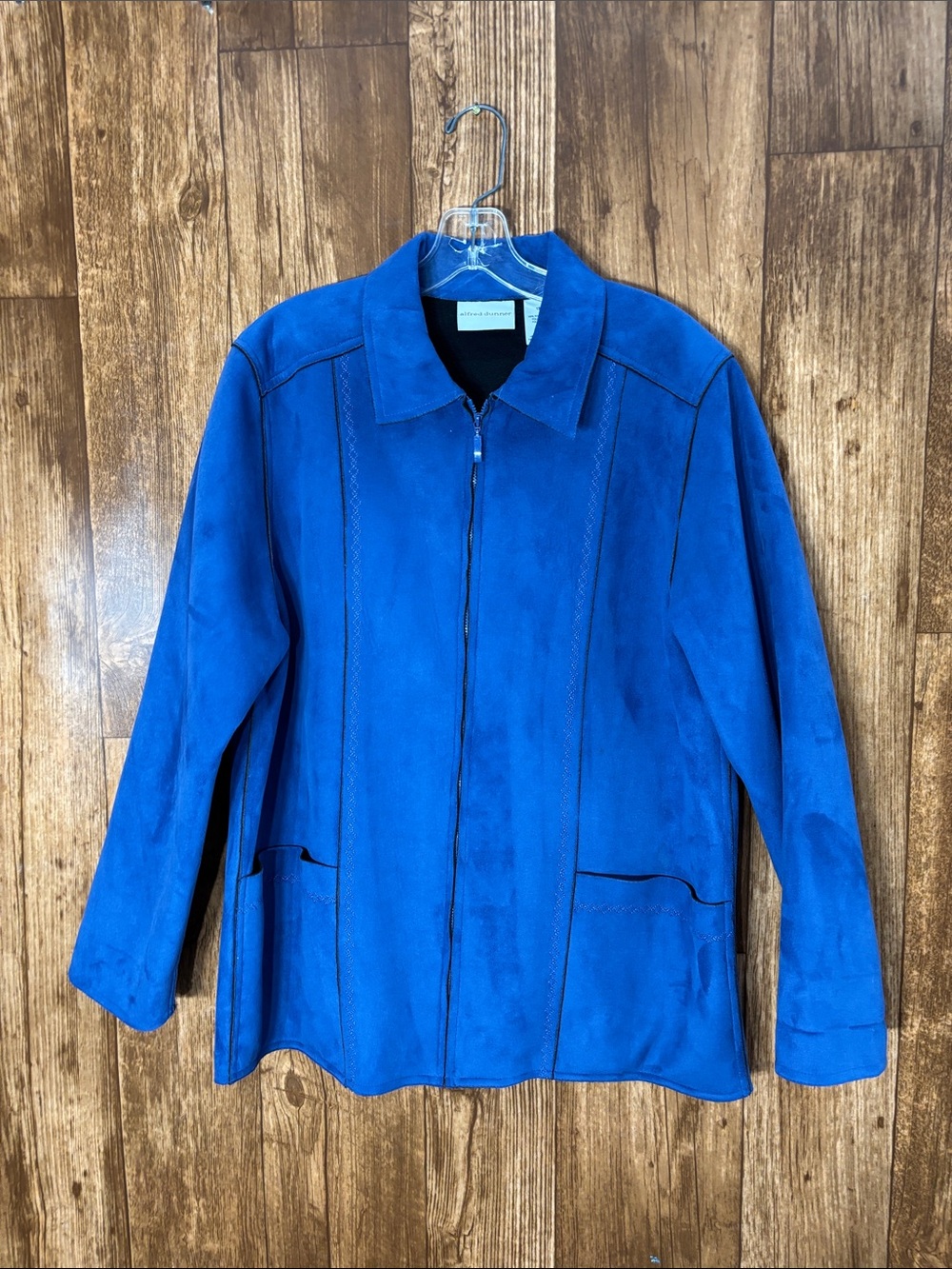 Alfred Dunner Royal Blue Suede Zip-Front Pea Coat
